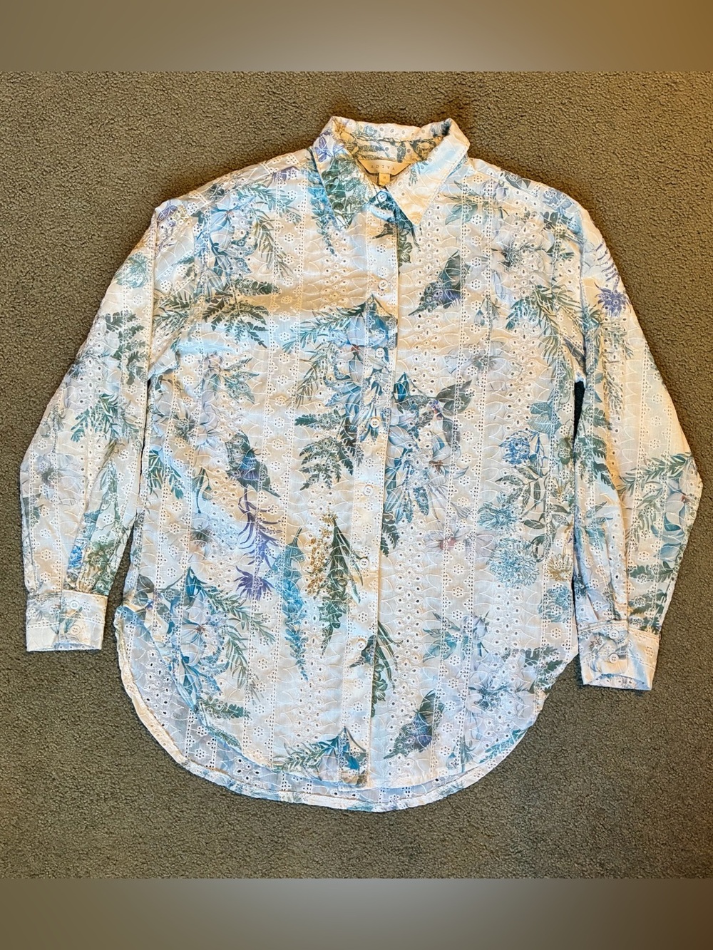 Adiva Eyelet Lace Floral Button Down Shirt Women M Cottagecore Top Embroidered